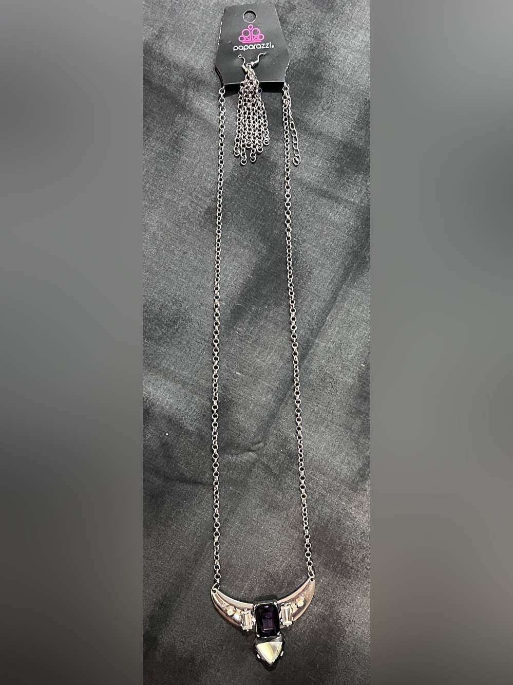 Paparazzi Silver-Tone Necklace with Purple and Clear Stones